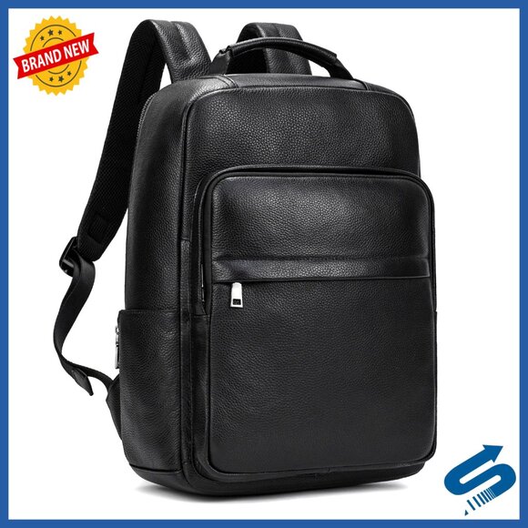 Genuine Leather Backpack Slim Daypack Laptop Rucksack Business Travel Casual